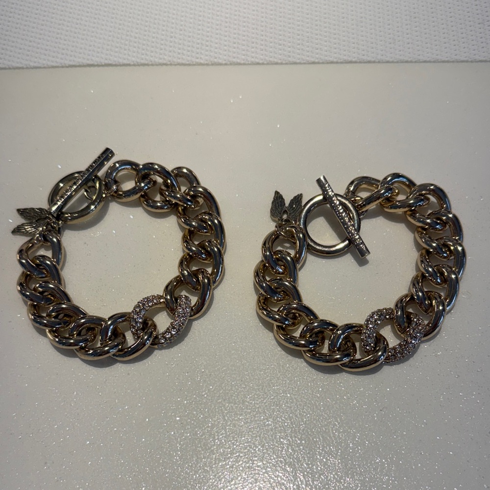 2 victoria secret Gold Chain Bracelet with Rhinestone Accents